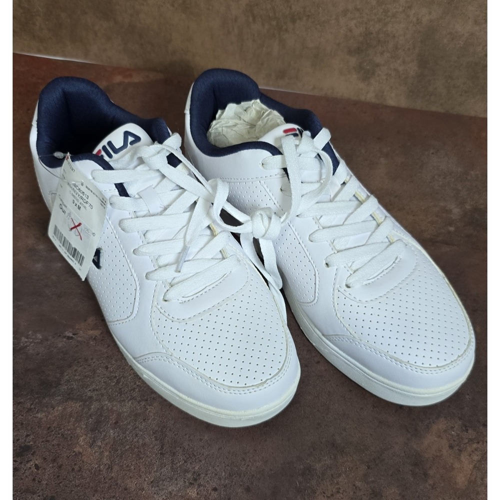 FILA Mens White Navy Court Sneakers NEW Size 9 Low Top Athletic 1SC60613-125